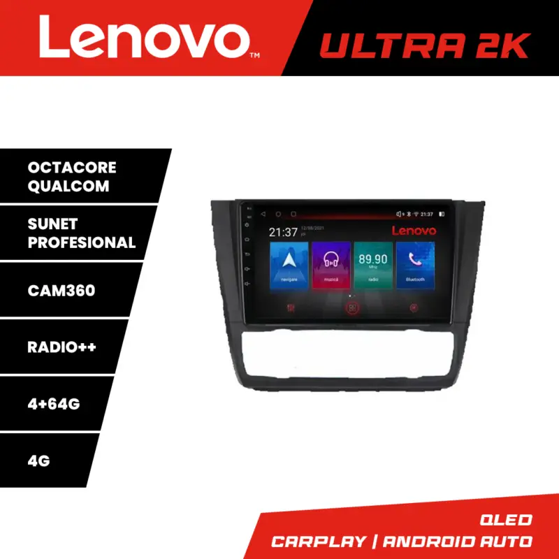 Cumpără acum Navigație BMW Seria 1 E87 Lenovo QLED 4+64GB Android cu Waze și Bluetooth