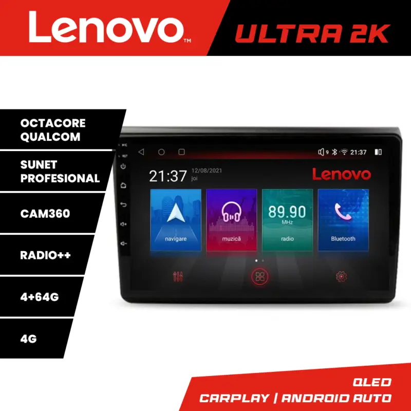 Navigație Android Lenovo pentru Fiat Bravo 2007-2014, QLED, 4GB+64GB Cel mai vândut