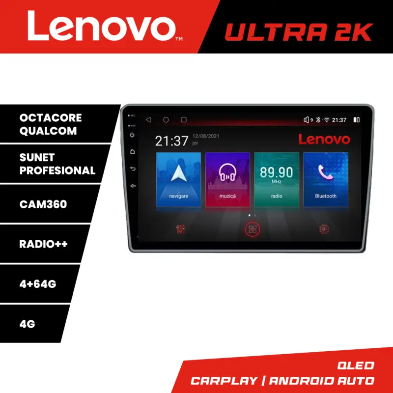 Navigație Android Lenovo pentru Citroen C3 2018+ QLED 4GB+64GB 360 Reducere specială