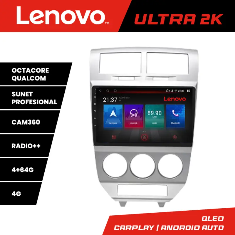 Plată sigură Navigație Android Lenovo pentru Dodge Caliber 2006-2010, QLED, 4GB+64GB