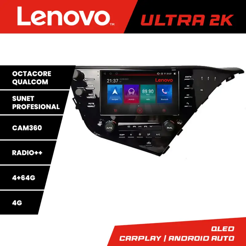 Ofertă de sezon Navigatie Android Toyota Camry 2017-2021 QLED 4+64GB 4G GPS Lenovo