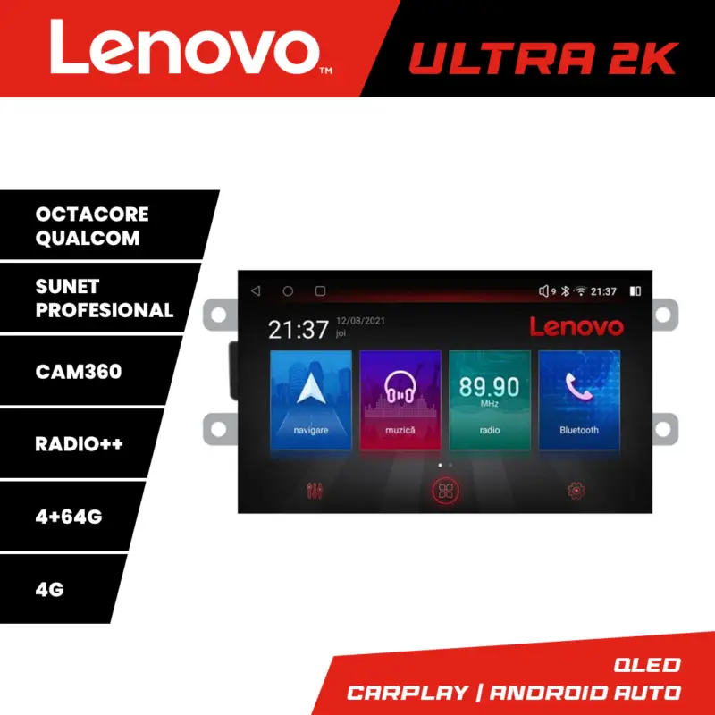 Noutate Navigație Dacia după 2012 Lenovo QLED Android 4GB+64GB 8 Core