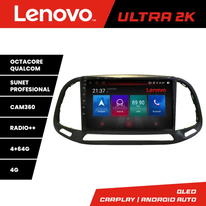 Navigatie Fiat Doblo 2015-2018 Lenovo QLED 4GB+64GB Android Premium