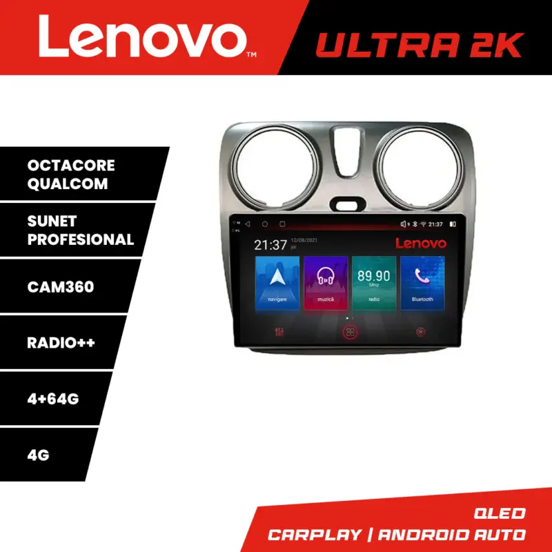 Navigatie Android Dacia Dokker QLED 4GB+64GB 4G Bluetooth Lenovo Retur ușor