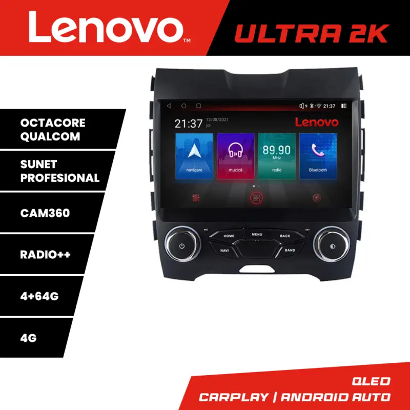 Preferatul clienților Navigatie Android Lenovo pentru Ford Edge 2015-2021 Midline, QLED, 4GB+64GB