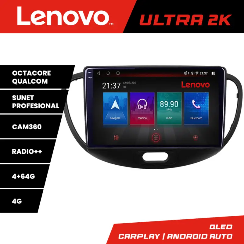 Navigație Hyundai i10 2007-2013 Android QLED 4+64GB 4G GPS Lenovo Reducere specială