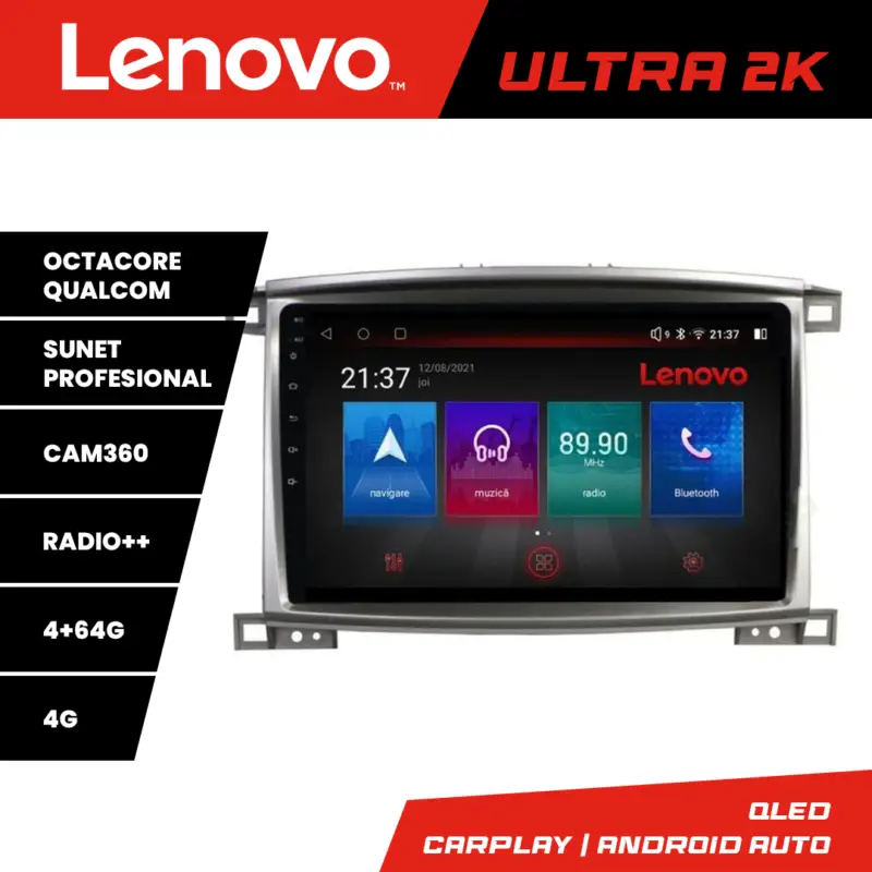 Navigatie Toyota Land Cruiser L100 2002-2008 Lenovo QLED 4GB+64GB Android Plată securizată