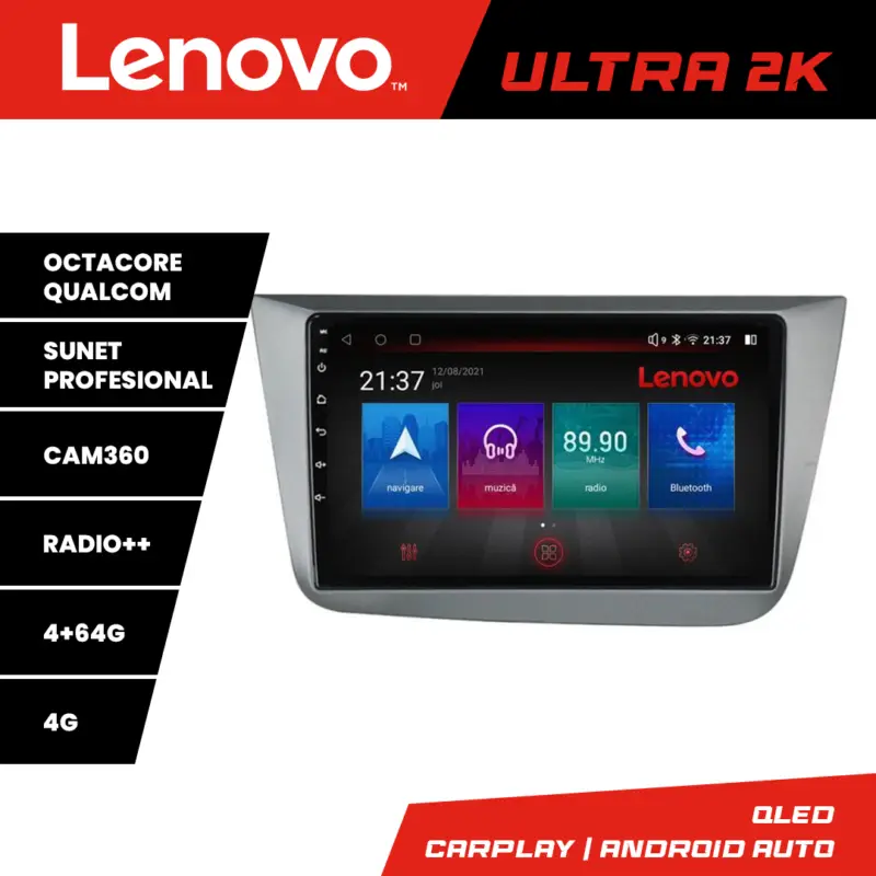 Ofertă specială Navigatie Android Seat Leon 2005-2012 Lenovo QLED 4GB RAM 64GB 360