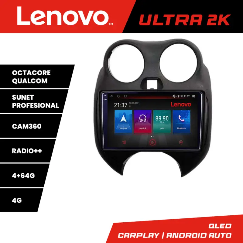 Bestseller Navigatie Android Nissan Micra 2010-2014 QLED GPS 4G 4+64GB Lenovo