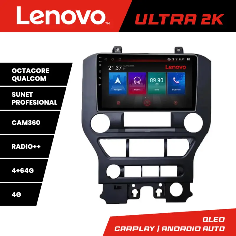 Plată securizată Navigație Android Lenovo pentru Ford Mustang 2015-2020, QLED, 4+64GB
