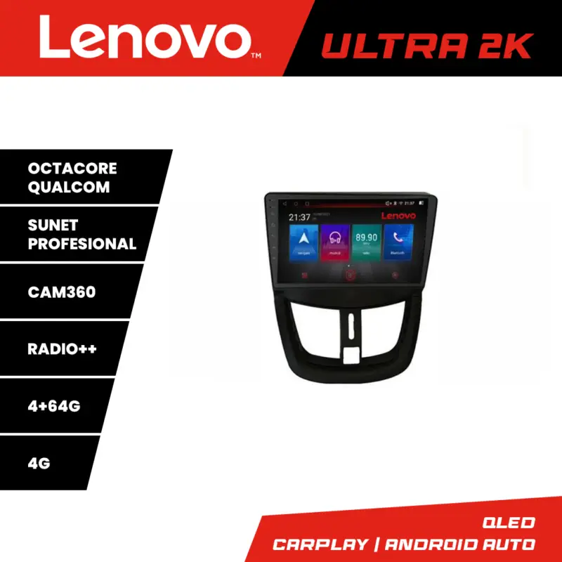 Comandă acum Navigație Peugeot 207 Lenovo QLED 4+64GB Android cu Waze, USB și 360