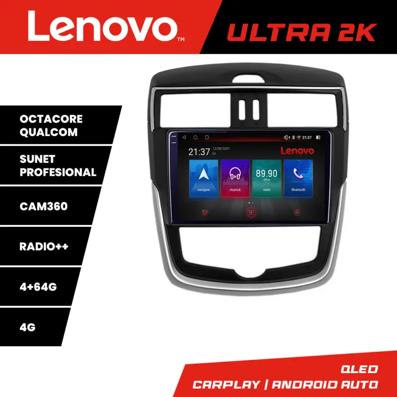 Navigație Nissan Pulsar 2014-2018 Android QLED 4GB+64GB 4G GPS Lenovo Disponibil imediat