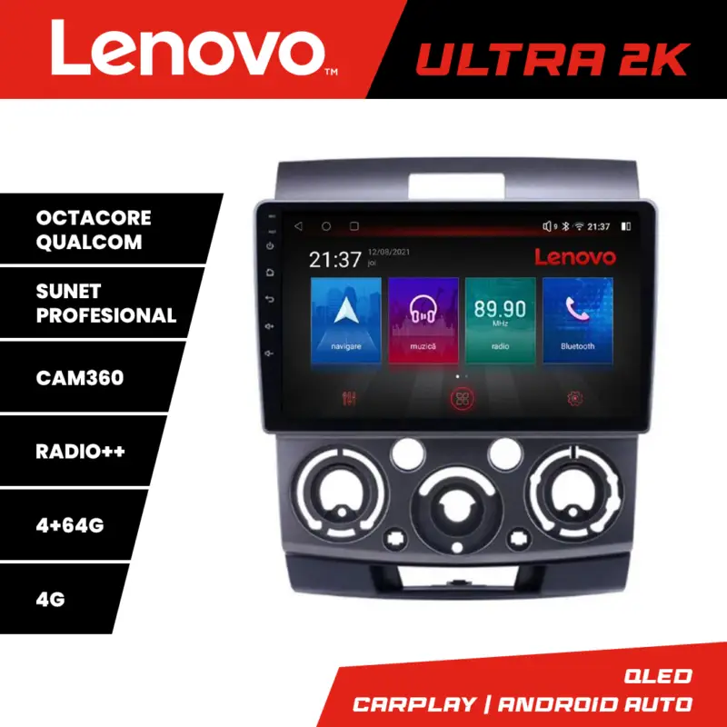 Preț mic Navigație Android Lenovo QLED 4+64 pentru Ford Ranger și Mazda BT50 2007-2012