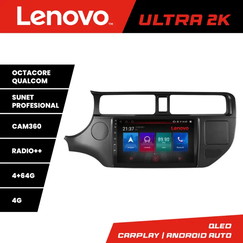 Navigație Kia Rio 2011-2014 Lenovo QLED 4GB+64GB Android cu Waze Plată securizată