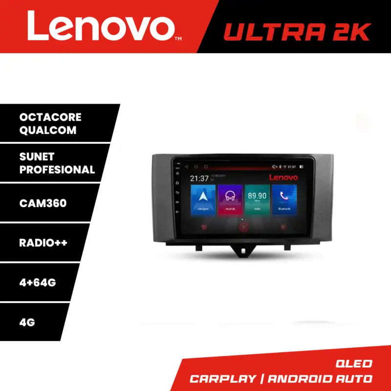 Navigație Android Smart ForTwo 2010-2015 Lenovo QLED 4+64GB 360 Cel mai vândut