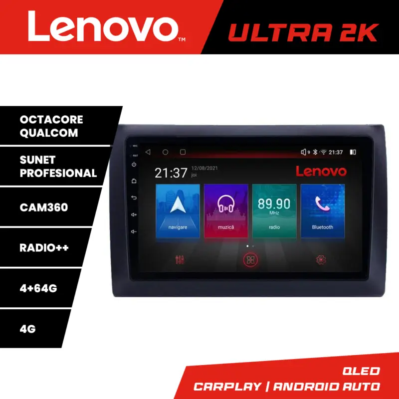 Navigatie auto Fiat Stilo Lenovo QLED Android 4GB+64GB 8 core 360 Ultima șansă