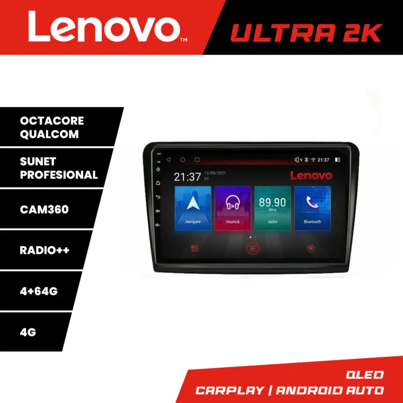 Lichidare de stoc Navigatie Android Lenovo pentru Skoda Superb 2, QLED, 4GB+64GB, 360