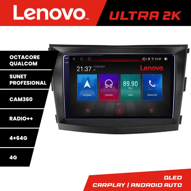 Disponibil imediat Navigatie Android SsangYong Tivoli 2015-2019 QLED 4GB+64GB 360 Lenovo