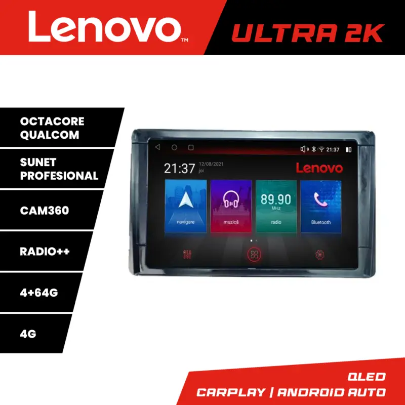 Navigatie Toyota 2DIN Lenovo QLED 8 core Qualcomm 4+64GB cu Android si 360 Ofertă exclusivă
