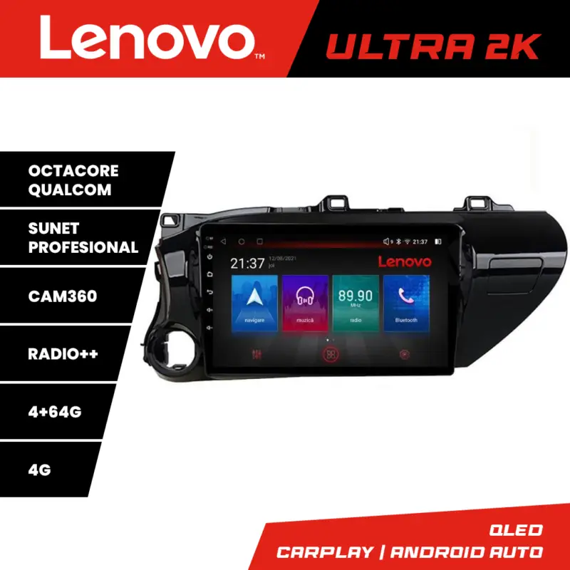 Navigatie Toyota Hilux 2016+ Lenovo QLED 4GB+64GB 8 Core Android Premium