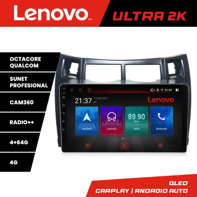 Navigație Toyota Yaris 2008-2011 Lenovo QLED 4+64GB Android Ofertă exclusivă
