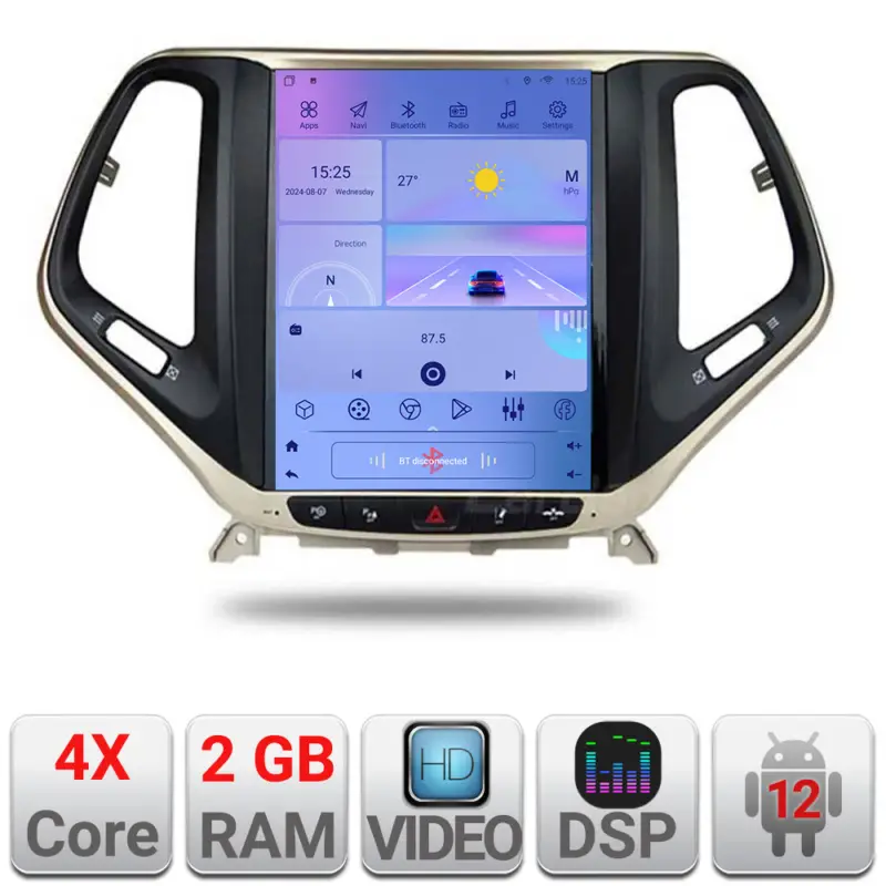 Navigatie Tesla Jeep Cherokee 2016-2020 cu GPS, CarPlay, Android Auto 2+32 Nu rata