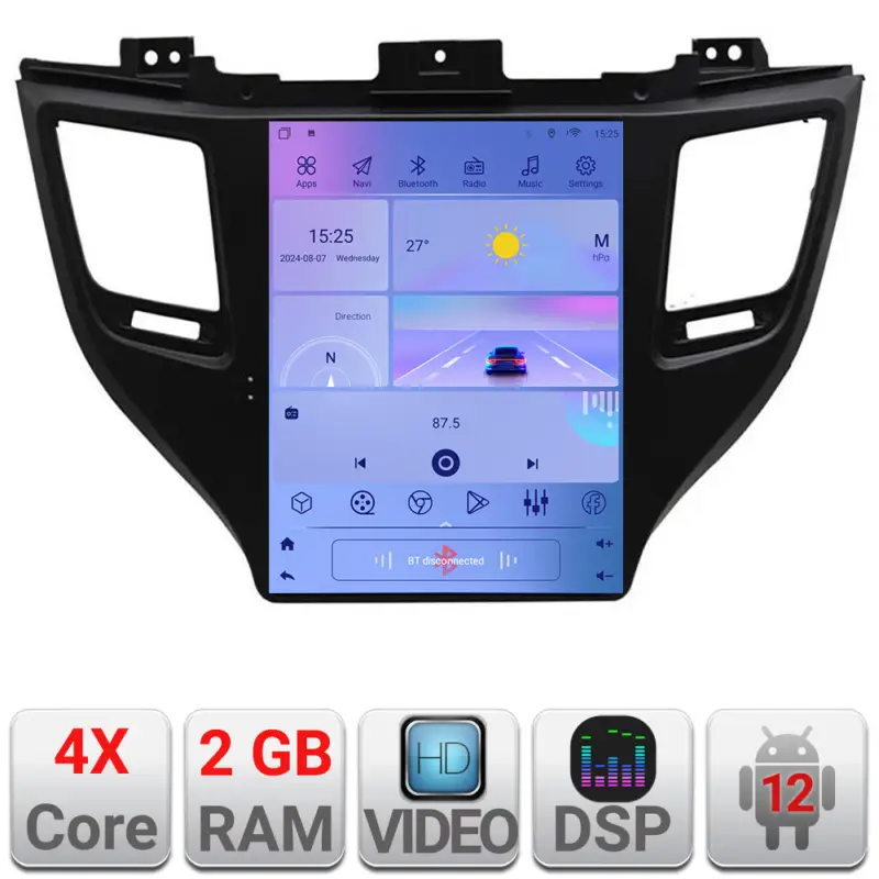Navigație Tesla Hyundai Tucson 2015-2020 cu GPS, CarPlay, Android Auto, 2+32GB Calitate înaltă