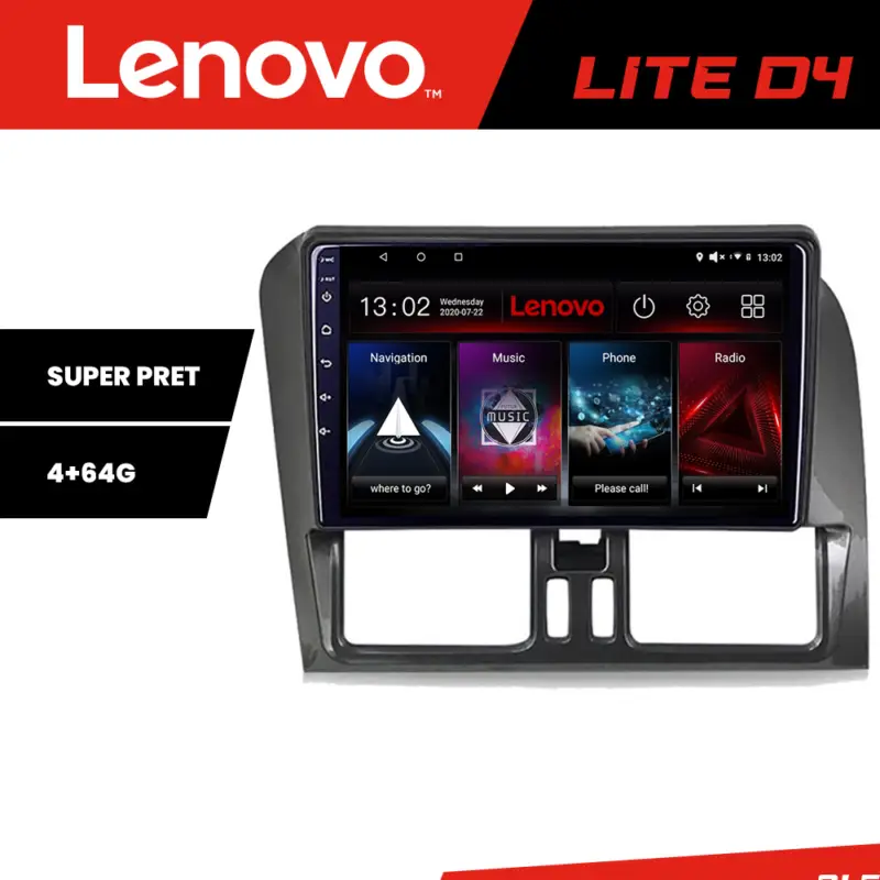 Navigație Volvo XC60 2008-2012 Lenovo Android 4+64 GB cu Waze, USB și Radio Mai ieftin
