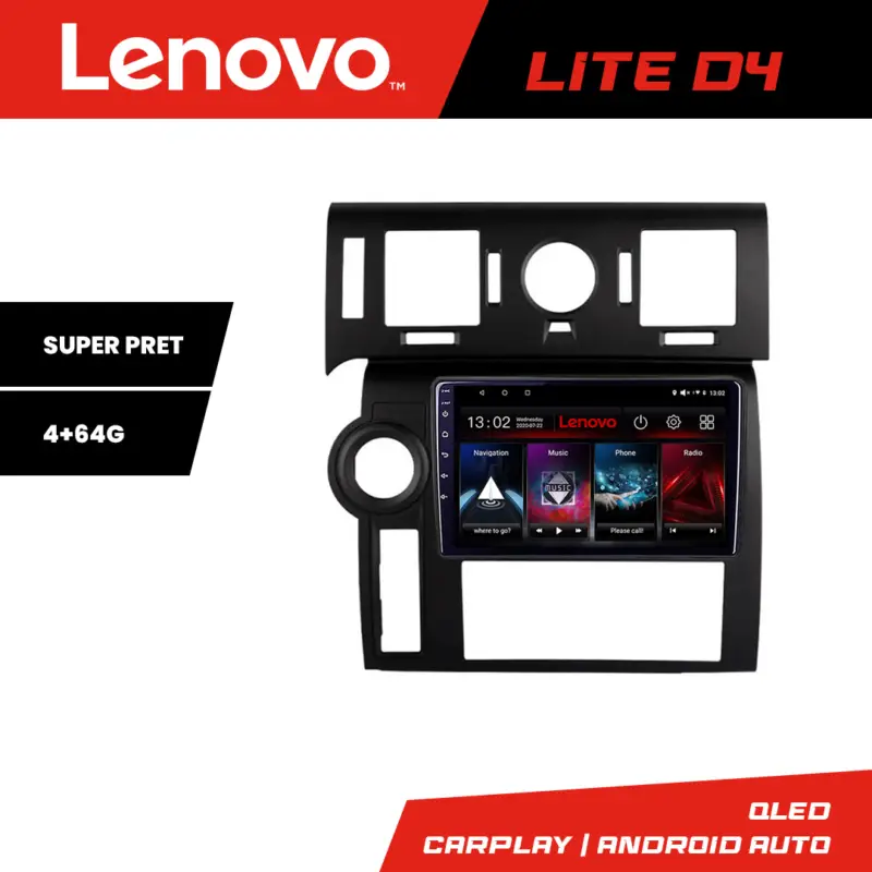 Retur ușor Navigatie Android Lenovo 4+64 GB pentru Hummer H2 2002-2008 cu Waze