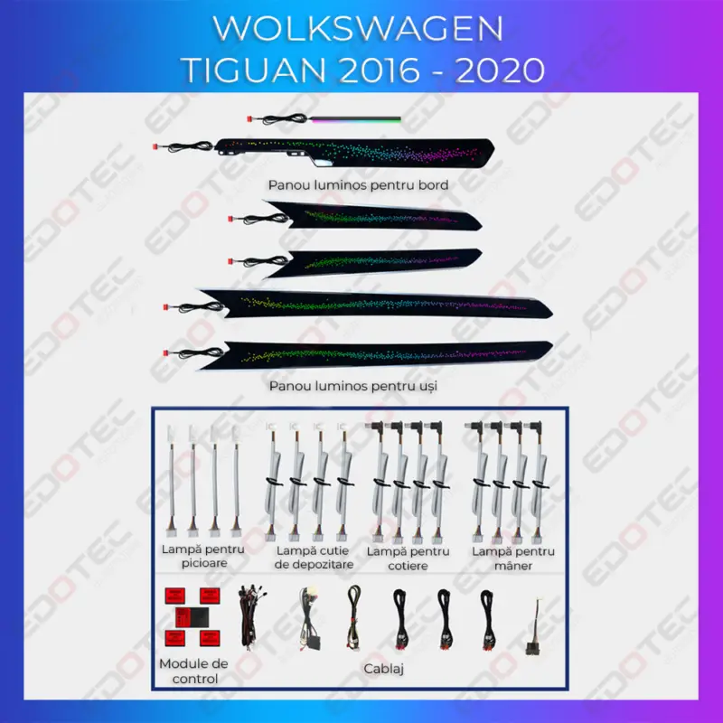 Lumini ambientale RGB pentru VW Tiguan 2016-2021, control telefon sau OEM Promoție