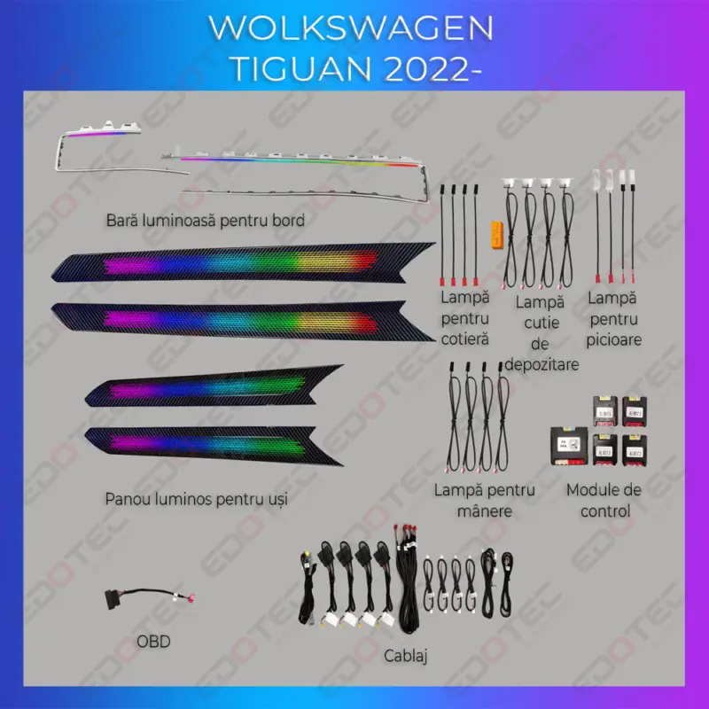 Kit lumini ambientale RGB pentru VW Tiguan 2022-2023, control telefon/OEM Chilipir