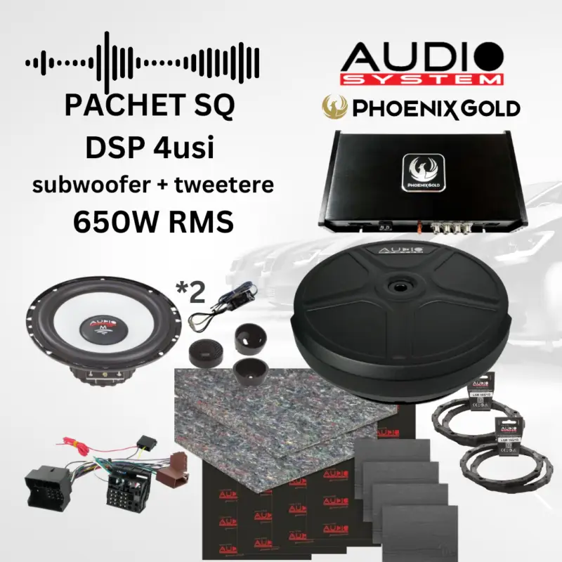 Livrare rapidă Pachet car audio SQ cu DSP, difuzoare MX EVO si subwoofer activ roata rezerva
