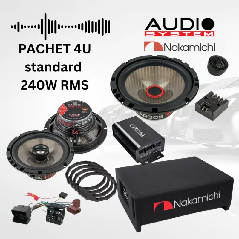 Mai ieftin Pachet audio auto 4 uși Audio System Carbon cu amplificator și subwoofer
