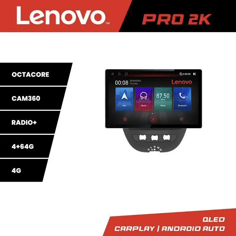 Navigatie Android 13 inch 2K 4G Lenovo PRO pentru Citroen C1, Peugeot 107, Toyota Aygo Calitate înaltă