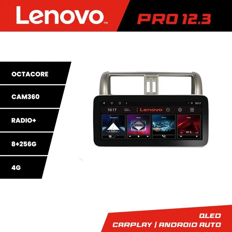 Navigatie Toyota Prado 2010-2013 Lenovo Pro 12.3 QLED 8GB+256GB 4G DSP Preț mic