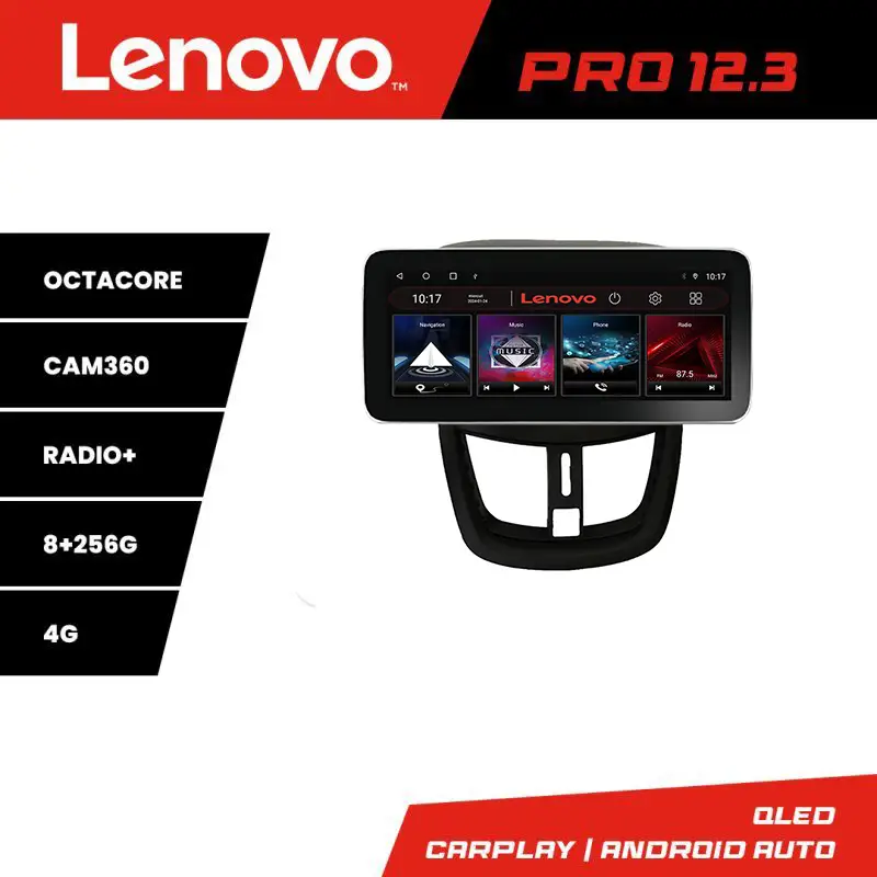 Navigatie Peugeot 207 Lenovo PRO 12.3 inch QLED, 8GB RAM, 256GB, 4G Plată securizată