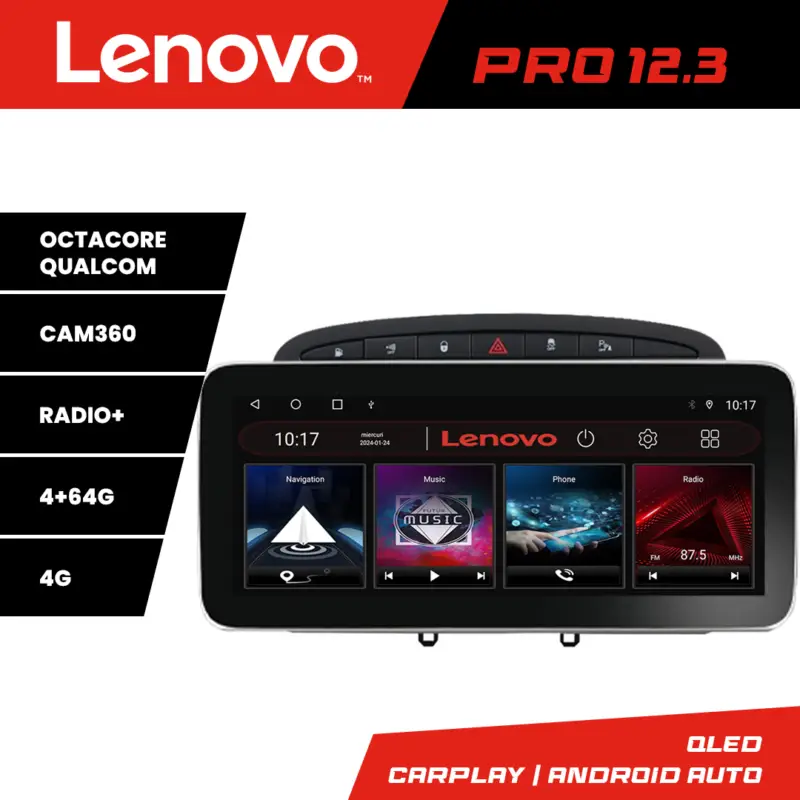 Navigatie Peugeot 308 2008-2013 Lenovo Pro 12.3 inch QLED 4G 4+64GB Ofertă de sezon