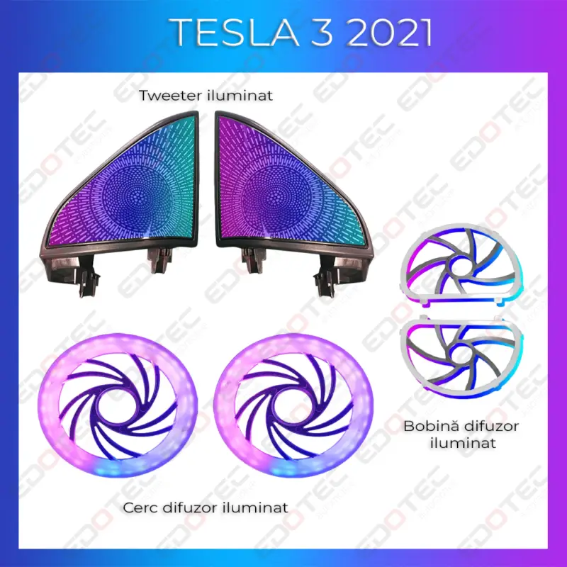 Lumini ambientale RGB pentru Tesla Model 3 2021, tweeter iluminat, control telefon Reducere de preț