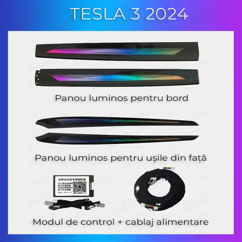 Set lumini ambientale RGB Tesla Model 3 2024 cu control din telefon Lichidare de stoc