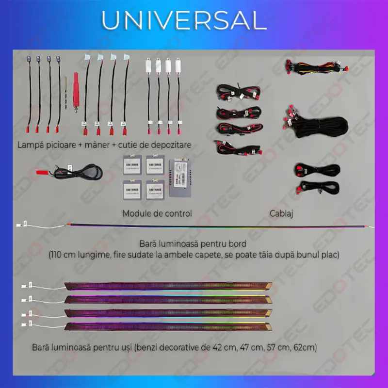 Discount Set lumini ambientale auto universale RGB, control din telefon sau sistem original