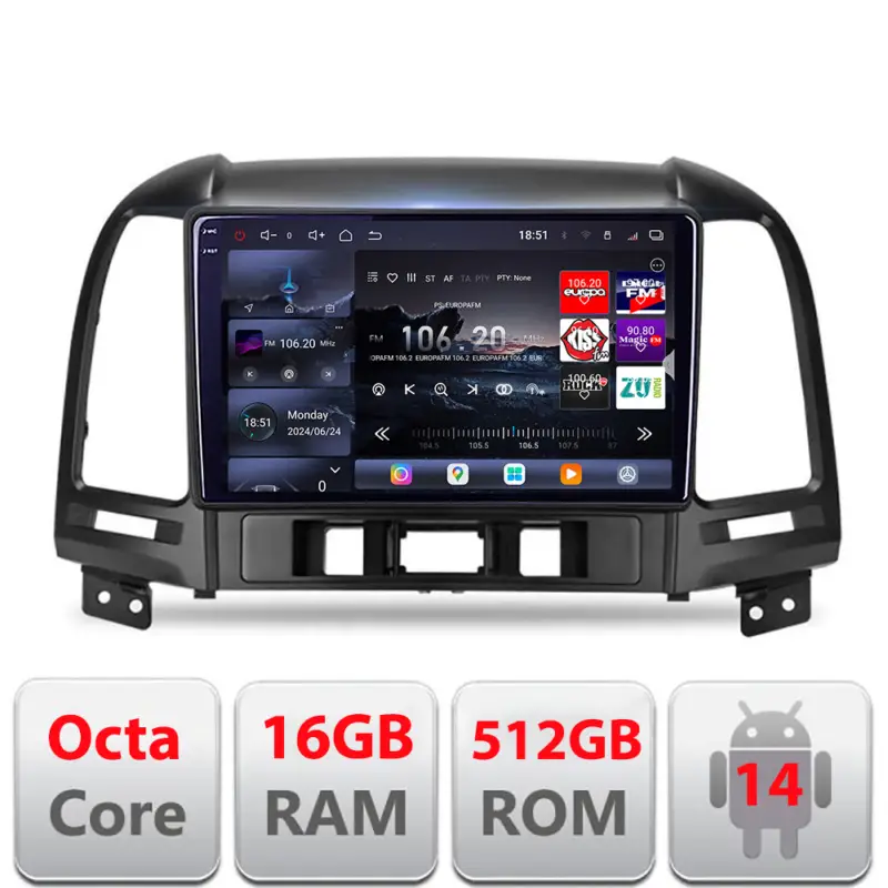 Ofertă limitată Navigație Hyundai Santa Fe 2007-2012 Edotec QLED 2K 16+512GB Android
