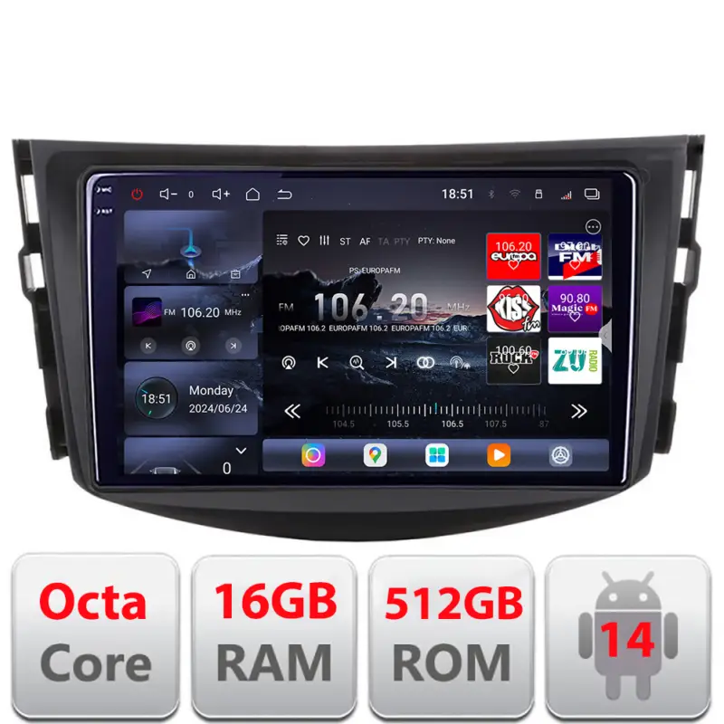 Navigatie Android Toyota RAV4 2008-2012 Edotec QLED 2K, 16GB RAM, 512GB Plată sigură