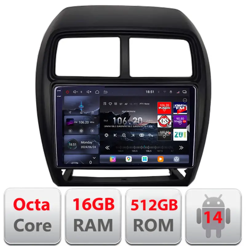 Navigație Android Mitsubishi ASX 2017-2021 facelift, QLED 2K, 16GB+512GB Reducere extra