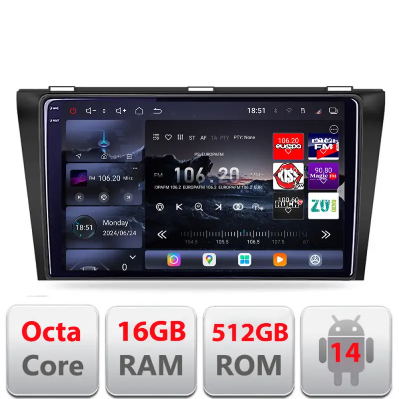 Cel mai vândut Navigatie Mazda 3 2009-2014 Edotec QLED 2K Android 14 16GB RAM 512GB