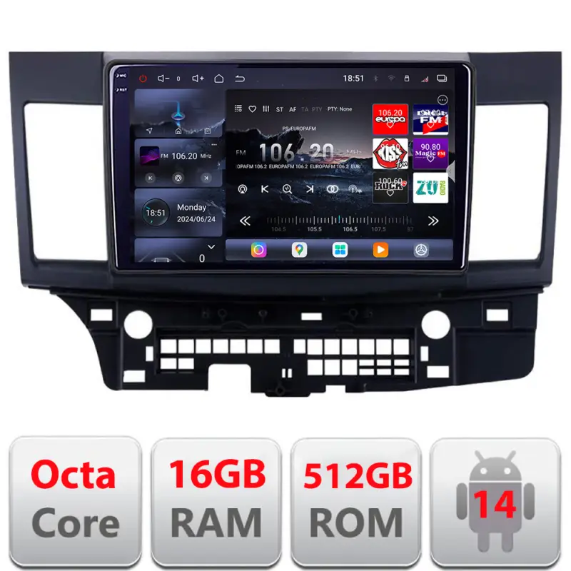 Navigație Android Mitsubishi Lancer 2007-2016 Edotec QLED 2K 16GB+512GB Transport gratuit