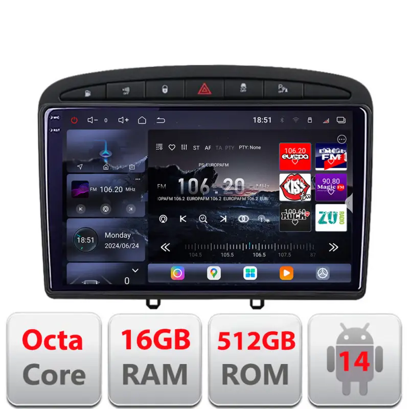 Discount Navigatie Android Peugeot 308 2007-2014 QLED 2K 16GB RAM 512GB