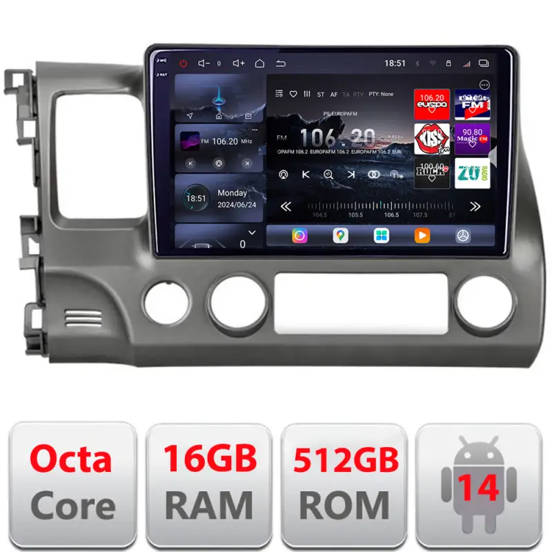 Navigatie Android Honda Civic Sedan 2005-2011 Edotec QLED 2K 16GB RAM 512GB Doar azi