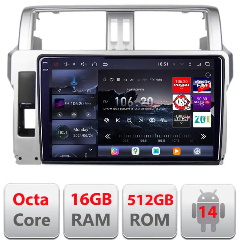 Expediere rapidă Navigatie Toyota Land Cruiser Prado J150 2014-2017 QLED 2K 16GB+512GB Android