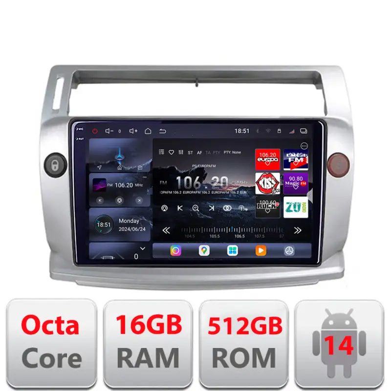 Cel mai bun preț Navigatie Android Citroen C4 2004-2009 QLED 2K 16GB RAM 512GB Edotec