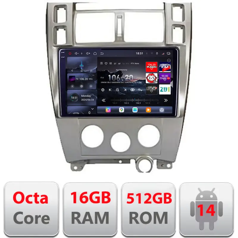 Navigație Hyundai Tucson 2004-2009 Edotec QLED 2K 16+512GB Android Expediere rapidă